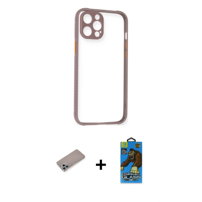 MARSİLYAN™- iPhone 12 Pro Max Kılıf Nova Asil Özel Seri - Siyah 18D Cam Ekran Koruyucu + Shine Kamera Lens Koruma Cam - SABE