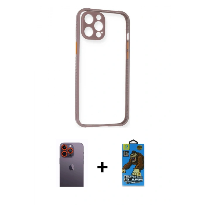 MARSİLYAN™- iPhone 12 Pro Max Kılıf Nova Asil Özel Seri - Siyah 18D Cam Ekran Koruyucu + Neon Fosforlu Kamera Lens - TU