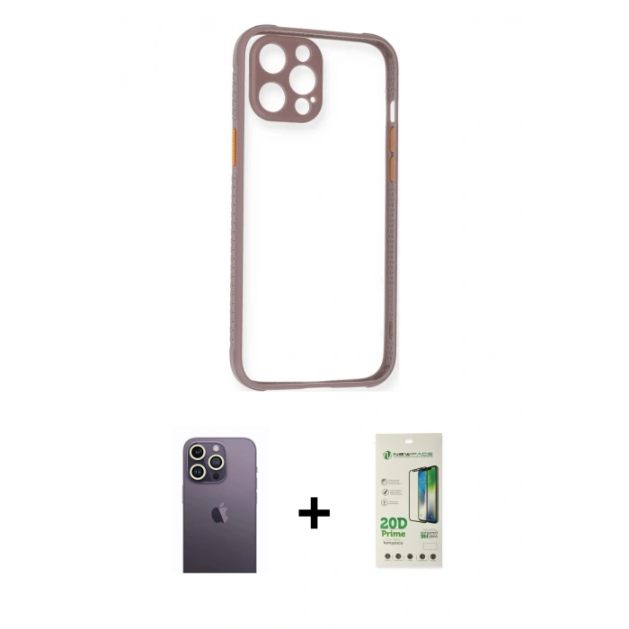 MARSİLYAN™- iPhone 12 Pro Max Kılıf Nova Asil Özel Seri - Siyah 20D Premium Cam Ekran Koruyucu + Neon Fosforlu Kamera Lens - BZ