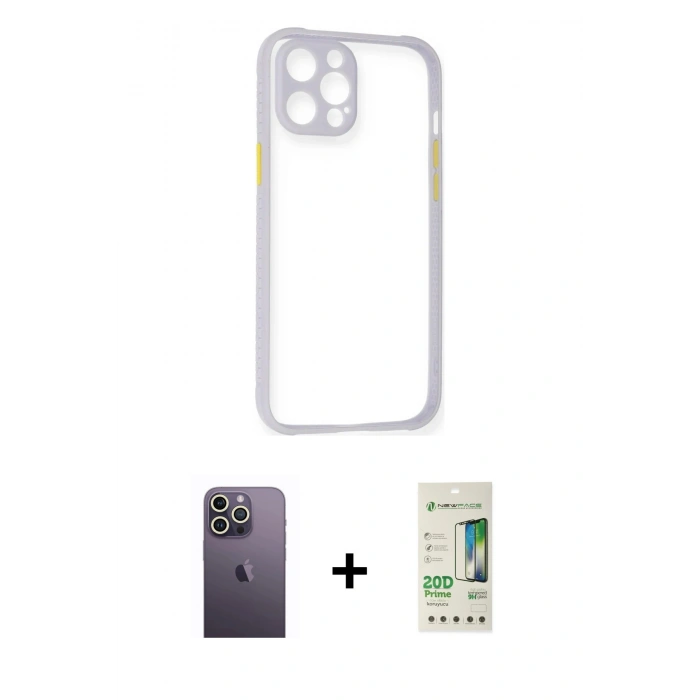 MARSİLYAN™- iPhone 12 Pro Max Kılıf Nova Asil Özel Seri - Siyah 20D Premium Cam Ekran Koruyucu + Neon Fosforlu Kamera Lens - BZ