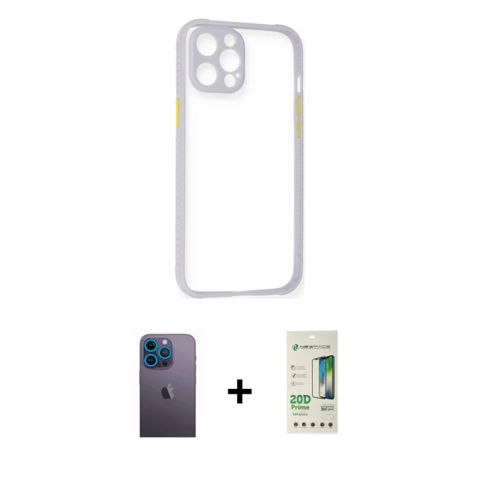 MARSİLYAN™- iPhone 12 Pro Max Kılıf Nova Asil Özel Seri - Siyah 20D Premium Cam Ekran Koruyucu + Neon Fosforlu Kamera Lens - MI