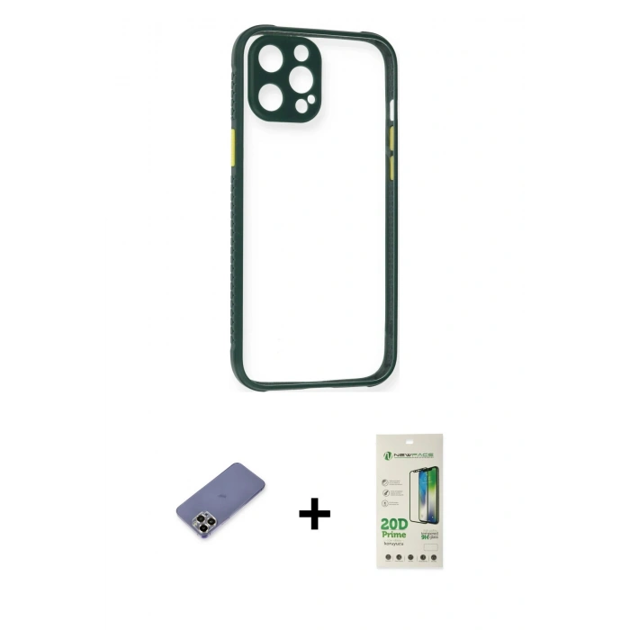 MARSİLYAN™- iPhone 12 Pro Max Kılıf Nova Asil Özel Seri - Siyah 20D Premium Cam Ekran Koruyucu + Metal Kamera Lens Koruma Cam - GD