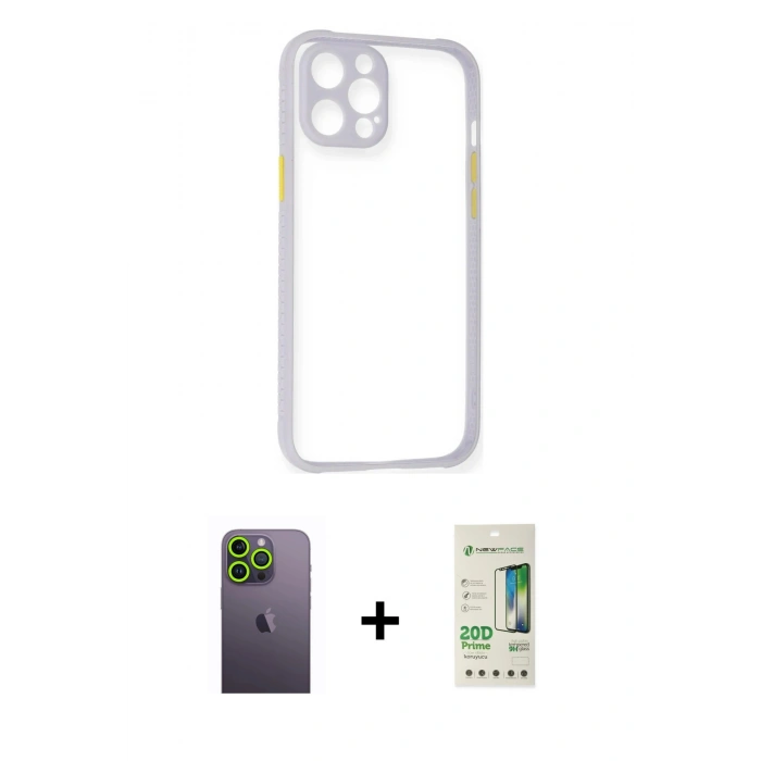 MARSİLYAN™- iPhone 12 Pro Max Kılıf Nova Asil Özel Seri - Siyah 20D Premium Cam Ekran Koruyucu + Neon Fosforlu Kamera Lens - YL