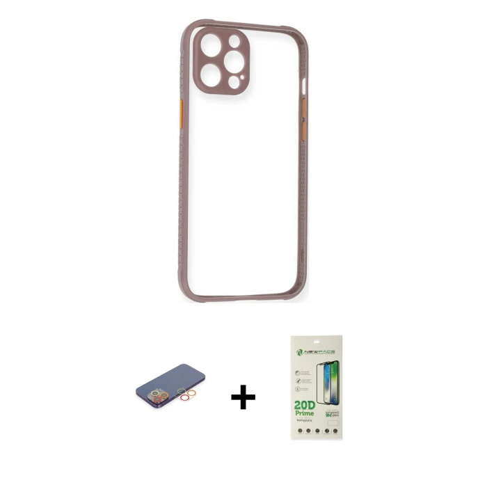 MARSİLYAN™- iPhone 12 Pro Max Kılıf Nova Asil Özel Seri - Siyah 20D Premium Cam Ekran Koruyucu + Renkli Kamera Lens Koruma Cam - TU