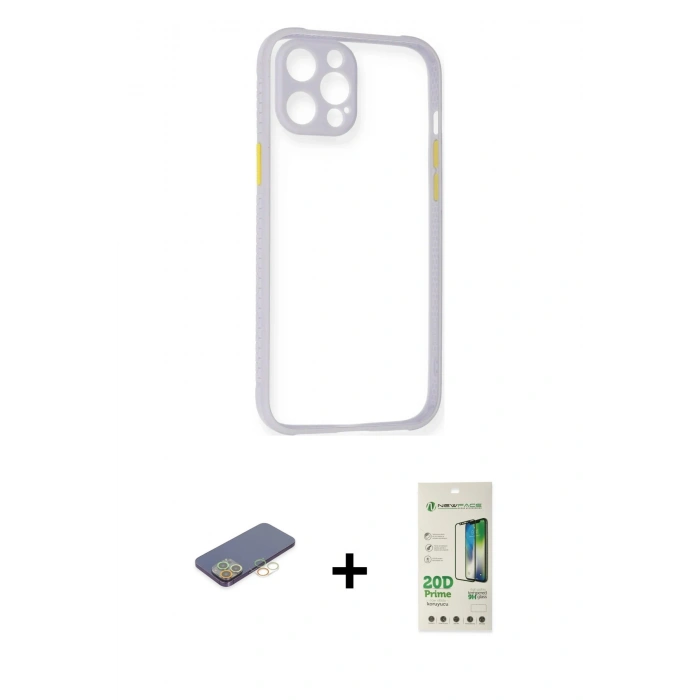 MARSİLYAN™- iPhone 12 Pro Max Kılıf Nova Asil Özel Seri - Siyah 20D Premium Cam Ekran Koruyucu + Renkli Kamera Lens Koruma Cam - SI