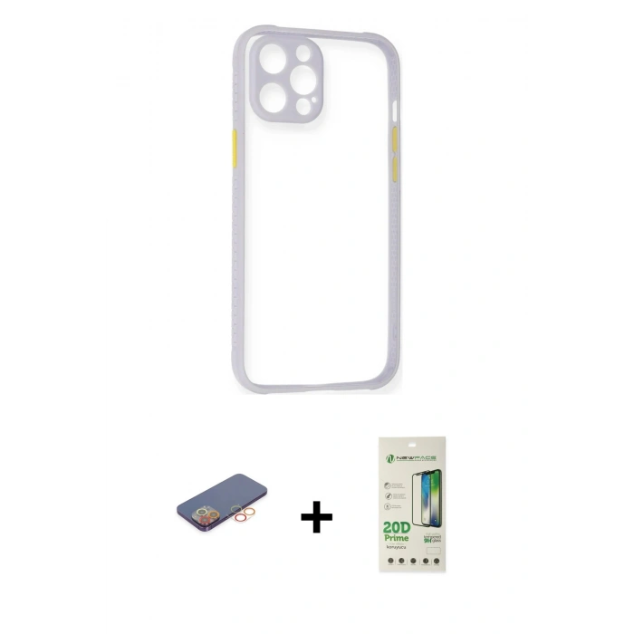 MARSİLYAN™- iPhone 12 Pro Max Kılıf Nova Asil Özel Seri - Siyah 20D Premium Cam Ekran Koruyucu + Renkli Kamera Lens Koruma Cam - TU