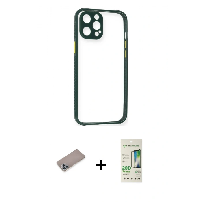 MARSİLYAN™- iPhone 12 Pro Max Kılıf Nova Asil Özel Seri - Siyah 20D Premium Cam Ekran Koruyucu + Shine Kamera Lens Koruma Cam - SABE