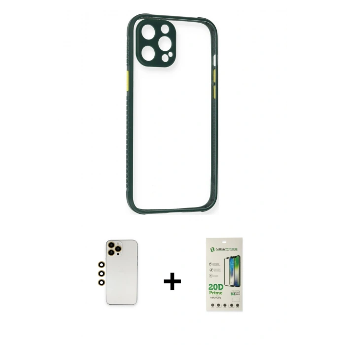 MARSİLYAN™- iPhone 12 Pro Max Kılıf Nova Asil Özel Seri - Siyah 20D Premium Cam Ekran Koruyucu + Shine Kamera Lens - GD