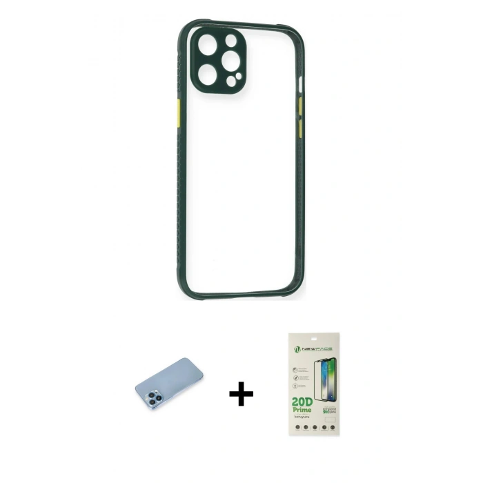 MARSİLYAN™- iPhone 12 Pro Max Kılıf Nova Asil Özel Seri - Siyah 20D Premium Cam Ekran Koruyucu + Shine Kamera Lens Koruma Cam - MI