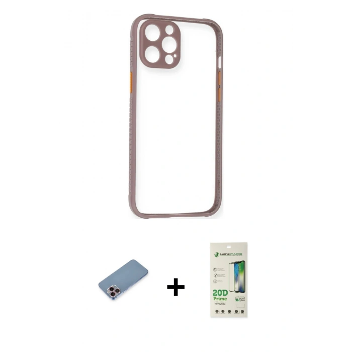 MARSİLYAN™- iPhone 12 Pro Max Kılıf Nova Asil Özel Seri - Siyah 20D Premium Cam Ekran Koruyucu + Shine Kamera Lens Koruma Cam - PE