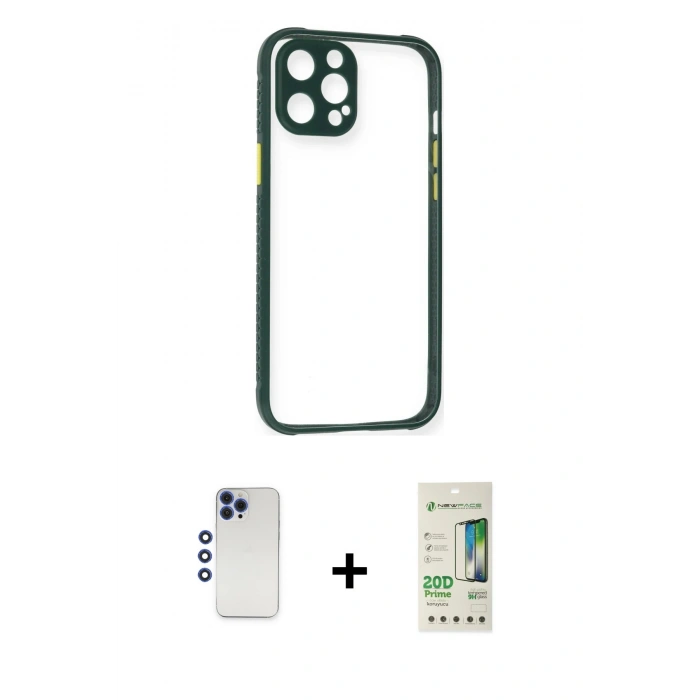 MARSİLYAN™- iPhone 12 Pro Max Kılıf Nova Asil Özel Seri - Siyah 20D Premium Cam Ekran Koruyucu + Shine Kamera Lens - LT