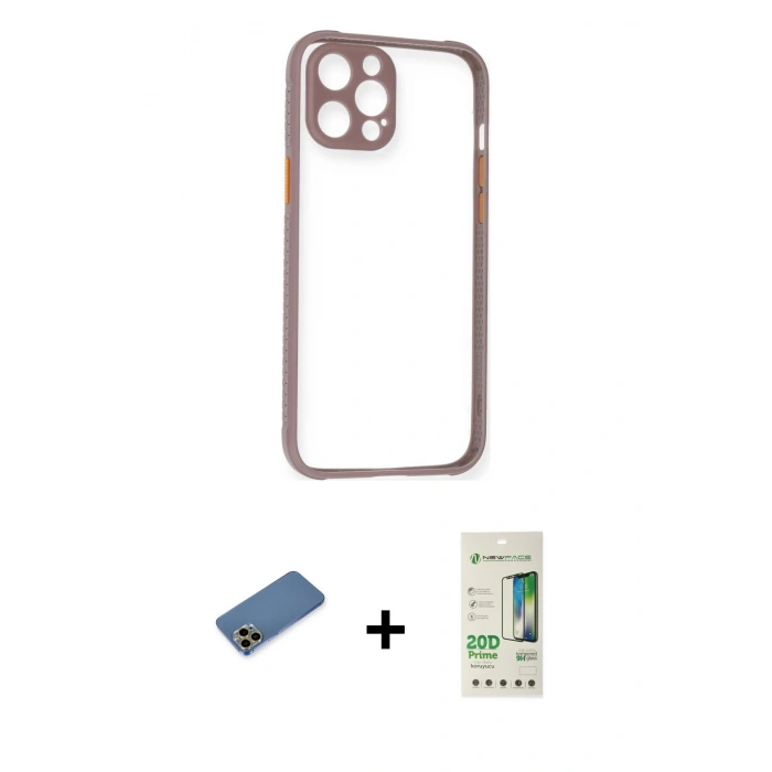 MARSİLYAN™- iPhone 12 Pro Max Kılıf Nova Asil Özel Seri - Siyah 20D Premium Cam Ekran Koruyucu + Shine Kamera Lens Koruma Cam - GD