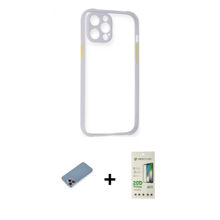 MARSİLYAN™- iPhone 12 Pro Max Kılıf Nova Asil Özel Seri - Siyah 20D Premium Cam Ekran Koruyucu + Shine Kamera Lens Koruma Cam - PE