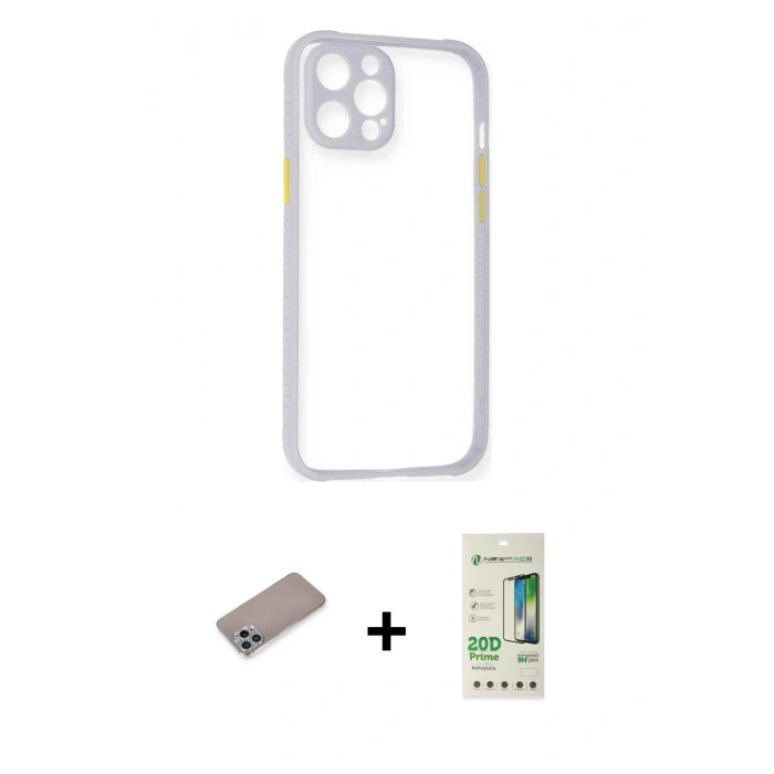 MARSİLYAN™- iPhone 12 Pro Max Kılıf Nova Asil Özel Seri - Siyah 20D Premium Cam Ekran Koruyucu + Shine Kamera Lens Koruma Cam - SABE