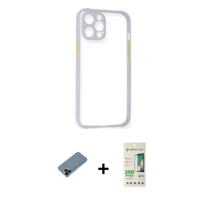 MARSİLYAN™- iPhone 12 Pro Max Kılıf Nova Asil Özel Seri - Siyah 20D Premium Cam Ekran Koruyucu + Shine Kamera Lens Koruma Cam - SH