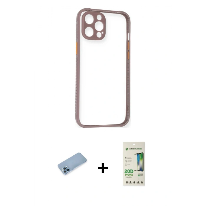 MARSİLYAN™- iPhone 12 Pro Max Kılıf Nova Asil Özel Seri - Siyah 20D Premium Cam Ekran Koruyucu + Shine Kamera Lens Koruma Cam - MI