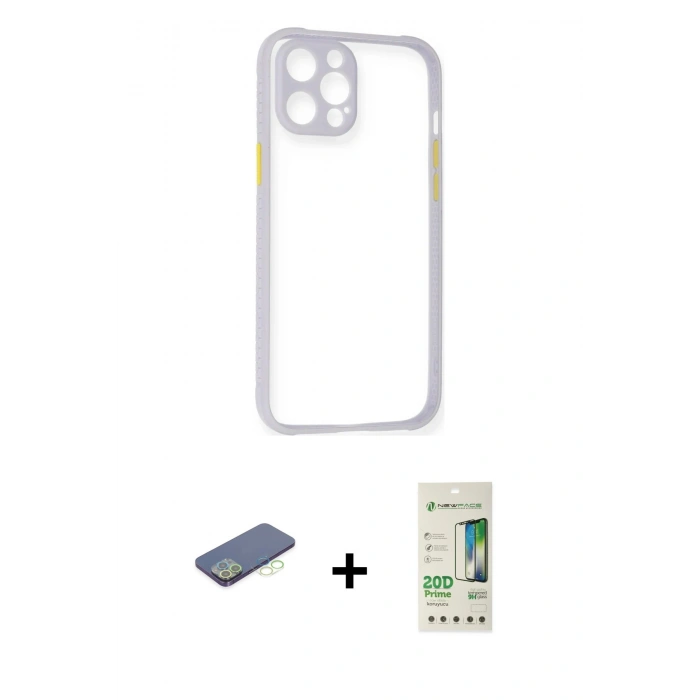MARSİLYAN™- iPhone 12 Pro Max Kılıf Nova Asil Özel Seri - Siyah 20D Premium Cam Ekran Koruyucu + Renkli Kamera Lens Koruma Cam - YL
