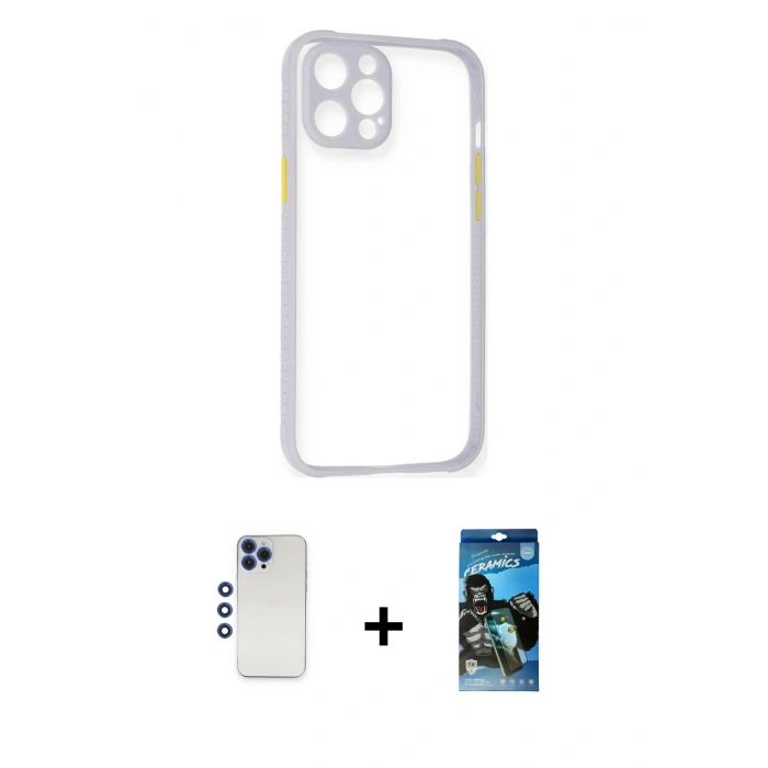 MARSİLYAN™- iPhone 12 Pro Max Kılıf Nova Asil Özel Seri - Siyah 34D Izgaralı Cam + Shine Kamera Lens - LT