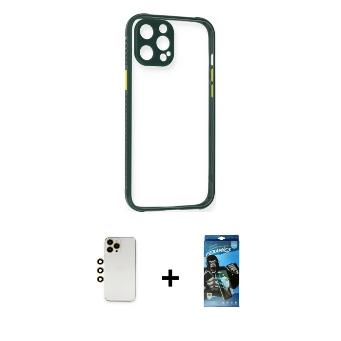 MARSİLYAN™- iPhone 12 Pro Max Kılıf Nova Asil Özel Seri - Siyah 34D Izgaralı Cam + Shine Kamera Lens - GD