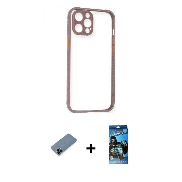 MARSİLYAN™- iPhone 12 Pro Max Kılıf Nova Asil Özel Seri - Siyah 34D Izgaralı Cam + Shine Kamera Lens Koruma Cam - SH