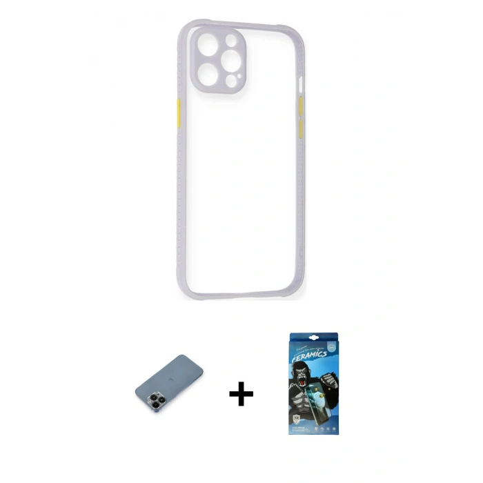 MARSİLYAN™- iPhone 12 Pro Max Kılıf Nova Asil Özel Seri - Siyah 34D Izgaralı Cam + Shine Kamera Lens Koruma Cam - SH