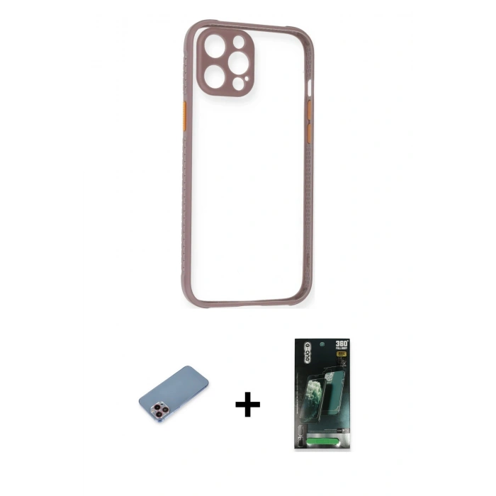 MARSİLYAN™- iPhone 12 Pro Max Kılıf Nova Asil Özel Seri - Siyah 360 Mat Full Body Arka Koruyucu + Shine Kamera Lens Koruma Cam - PE
