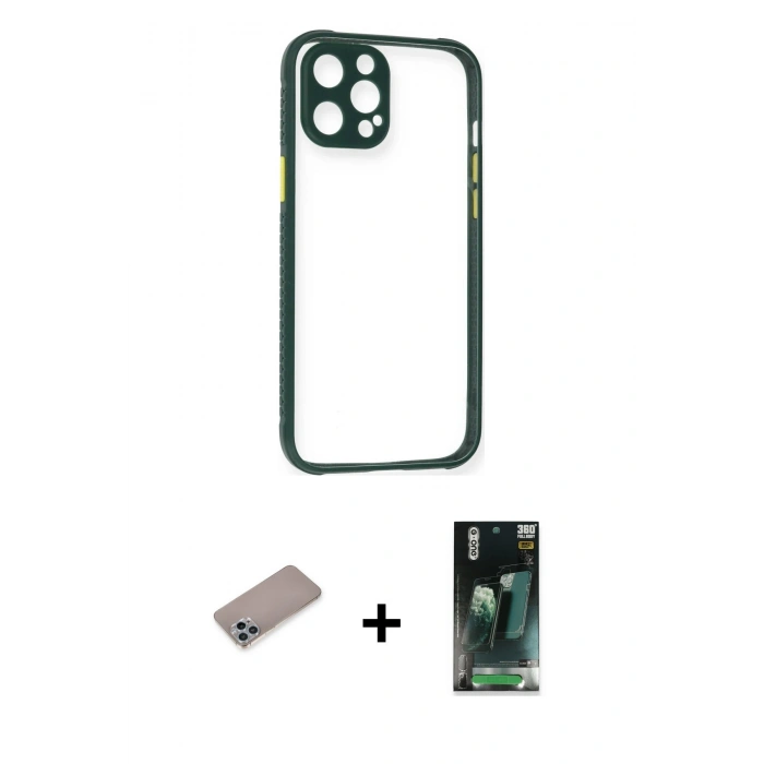 MARSİLYAN™- iPhone 12 Pro Max Kılıf Nova Asil Özel Seri - Siyah 360 Mat Full Body Arka Koruyucu + Shine Kamera Lens Koruma Cam - SABE