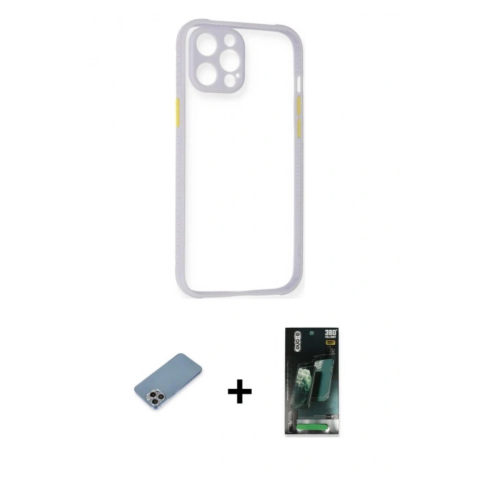 MARSİLYAN™- iPhone 12 Pro Max Kılıf Nova Asil Özel Seri - Siyah 360 Mat Full Body Arka Koruyucu + Shine Kamera Lens Koruma Cam - GI