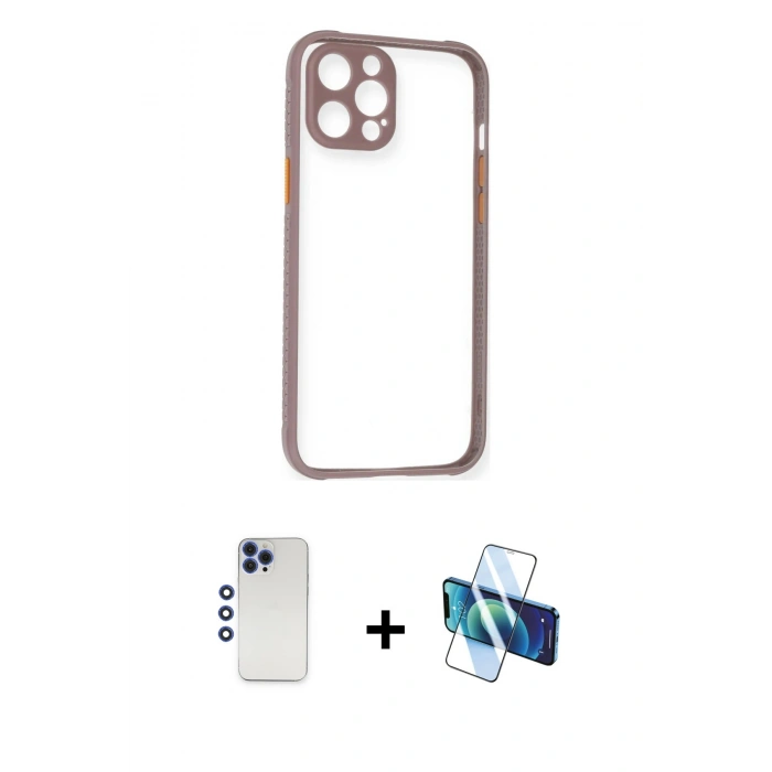 MARSİLYAN™- iPhone 12 Pro Max Kılıf Nova Asil Özel Seri - Siyah 3D Antistatik Cam Ekran Koruyucu + Shine Kamera Lens - LT