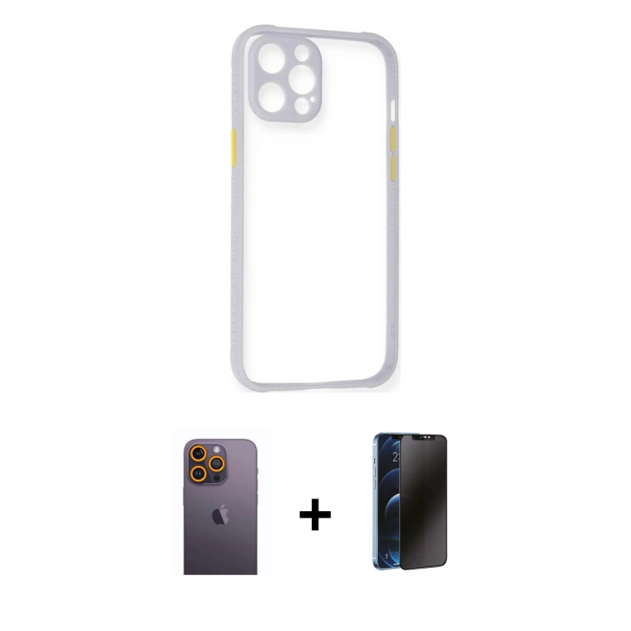 MARSİLYAN™- iPhone 12 Pro Max Kılıf Nova Asil Özel Seri - Siyah 3D Antistatik Hayalet Cam Ekran Koruyucu + Neon Fosforlu Kamera Lens - SI