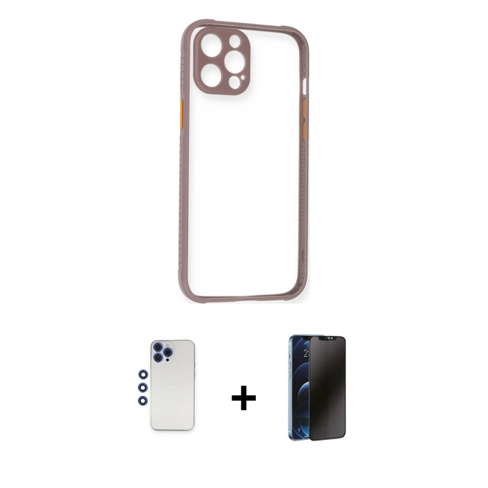 MARSİLYAN™- iPhone 12 Pro Max Kılıf Nova Asil Özel Seri - Siyah 3D Antistatik Hayalet Cam Ekran Koruyucu + Shine Kamera Lens - LT