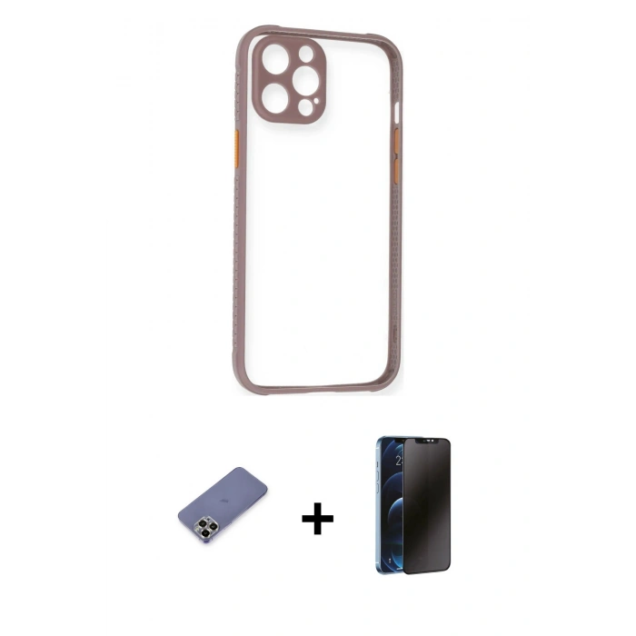 MARSİLYAN™- iPhone 12 Pro Max Kılıf Nova Asil Özel Seri - Siyah 3D Antistatik Hayalet Cam Ekran Koruyucu + Metal Kamera Lens Koruma Cam - GD