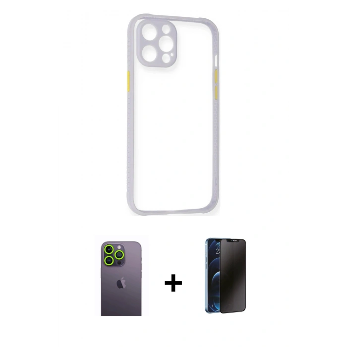 MARSİLYAN™- iPhone 12 Pro Max Kılıf Nova Asil Özel Seri - Siyah 3D Antistatik Hayalet Cam Ekran Koruyucu + Neon Fosforlu Kamera Lens - YL