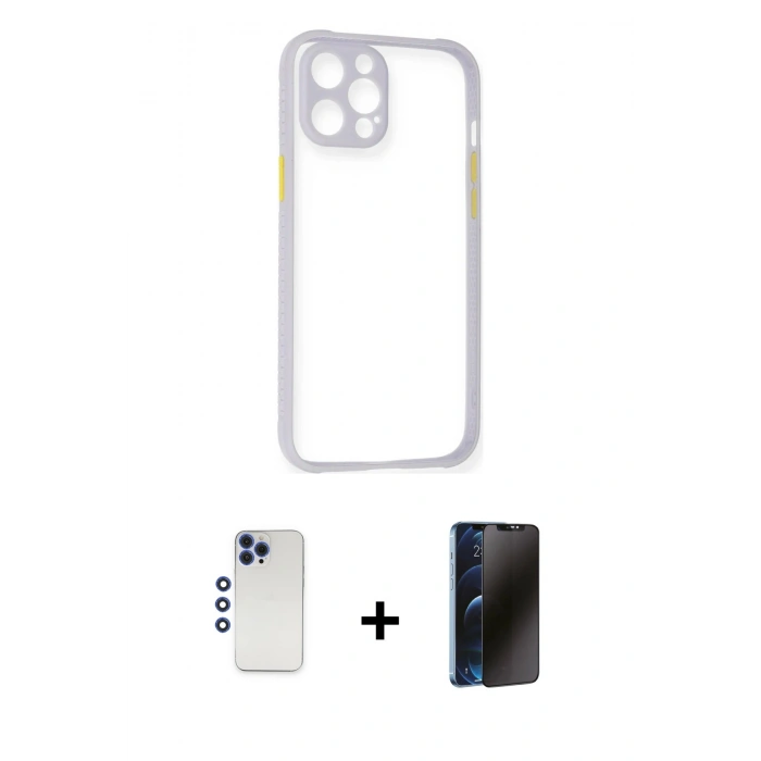 MARSİLYAN™- iPhone 12 Pro Max Kılıf Nova Asil Özel Seri - Siyah 3D Antistatik Hayalet Cam Ekran Koruyucu + Shine Kamera Lens - LT