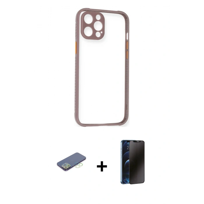 MARSİLYAN™- iPhone 12 Pro Max Kılıf Nova Asil Özel Seri - Siyah 3D Antistatik Hayalet Cam Ekran Koruyucu + Renkli Kamera Lens Koruma Cam - YL