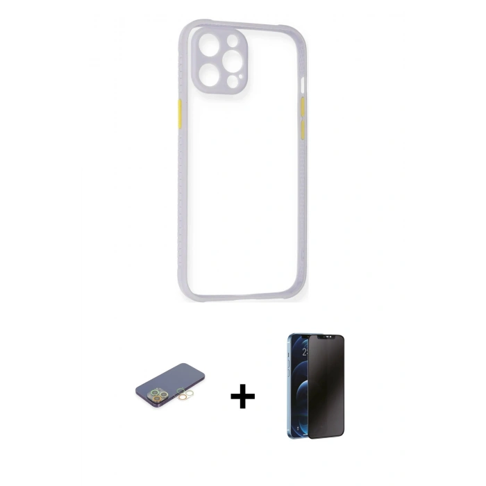 MARSİLYAN™- iPhone 12 Pro Max Kılıf Nova Asil Özel Seri - Siyah 3D Antistatik Hayalet Cam Ekran Koruyucu + Renkli Kamera Lens Koruma Cam - SI