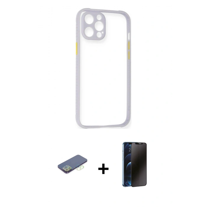 MARSİLYAN™- iPhone 12 Pro Max Kılıf Nova Asil Özel Seri - Siyah 3D Antistatik Hayalet Cam Ekran Koruyucu + Renkli Kamera Lens Koruma Cam - YL