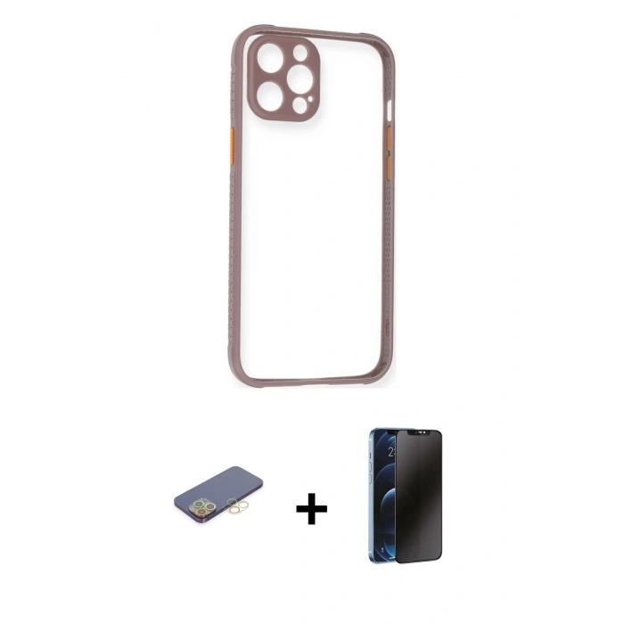 MARSİLYAN™- iPhone 12 Pro Max Kılıf Nova Asil Özel Seri - Siyah 3D Antistatik Hayalet Cam Ekran Koruyucu + Renkli Kamera Lens Koruma Cam - SI