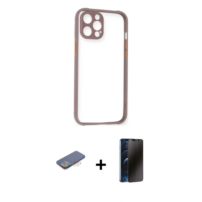 MARSİLYAN™- iPhone 12 Pro Max Kılıf Nova Asil Özel Seri - Siyah 3D Antistatik Hayalet Cam Ekran Koruyucu + Renkli Kamera Lens Koruma Cam - MI