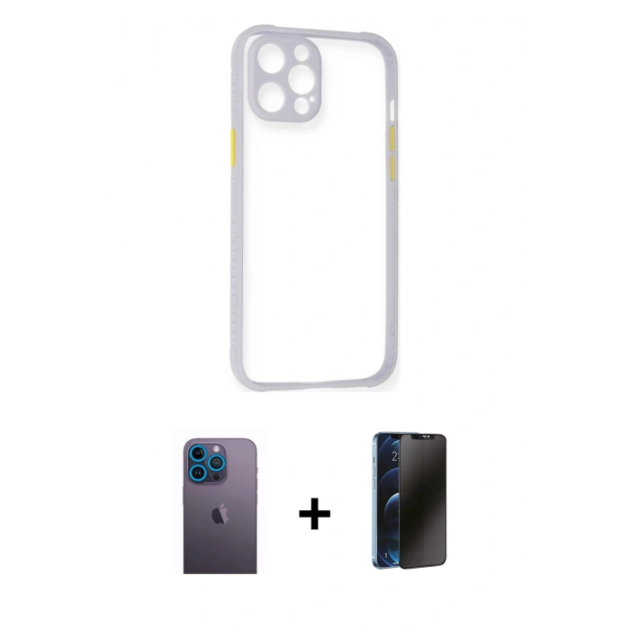 MARSİLYAN™- iPhone 12 Pro Max Kılıf Nova Asil Özel Seri - Siyah 3D Antistatik Hayalet Cam Ekran Koruyucu + Neon Fosforlu Kamera Lens - MI