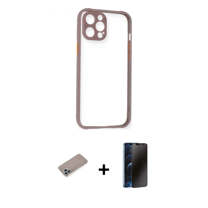 MARSİLYAN™- iPhone 12 Pro Max Kılıf Nova Asil Özel Seri - Siyah 3D Antistatik Hayalet Cam Ekran Koruyucu + Shine Kamera Lens Koruma Cam - SABE