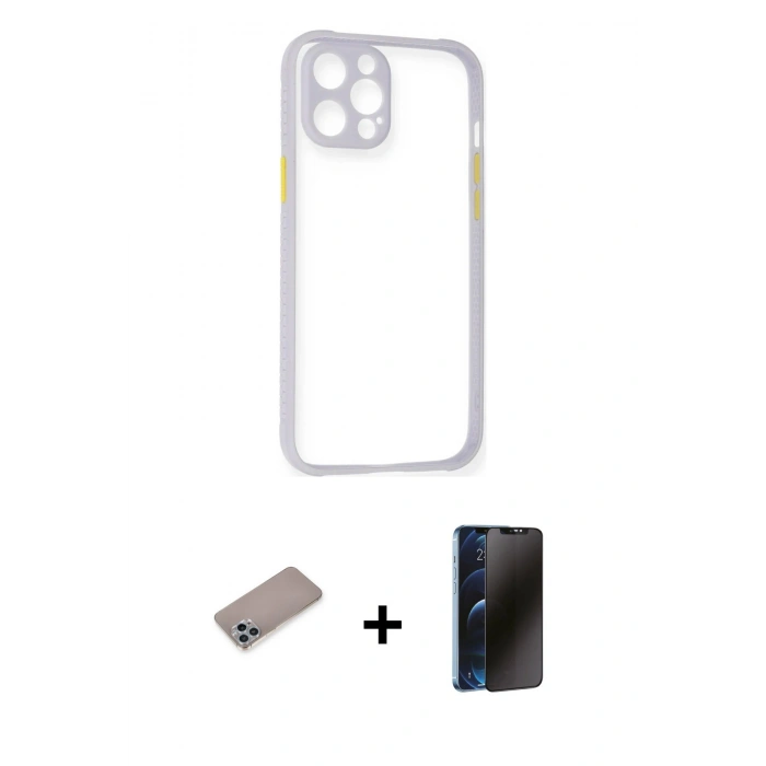MARSİLYAN™- iPhone 12 Pro Max Kılıf Nova Asil Özel Seri - Siyah 3D Antistatik Hayalet Cam Ekran Koruyucu + Shine Kamera Lens Koruma Cam - SABE