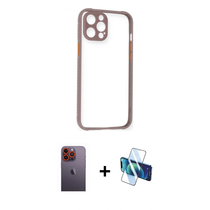 MARSİLYAN™- iPhone 12 Pro Max Kılıf Nova Asil Özel Seri - Siyah 3D Antistatik Seramik Nano Ekran Koruyucu + Neon Fosforlu Kamera Lens - TU