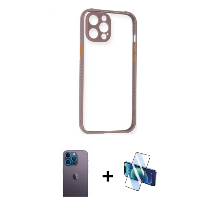 MARSİLYAN™- iPhone 12 Pro Max Kılıf Nova Asil Özel Seri - Siyah 3D Antistatik Seramik Nano Ekran Koruyucu + Mavi Neon Fosforlu Kamera Lens