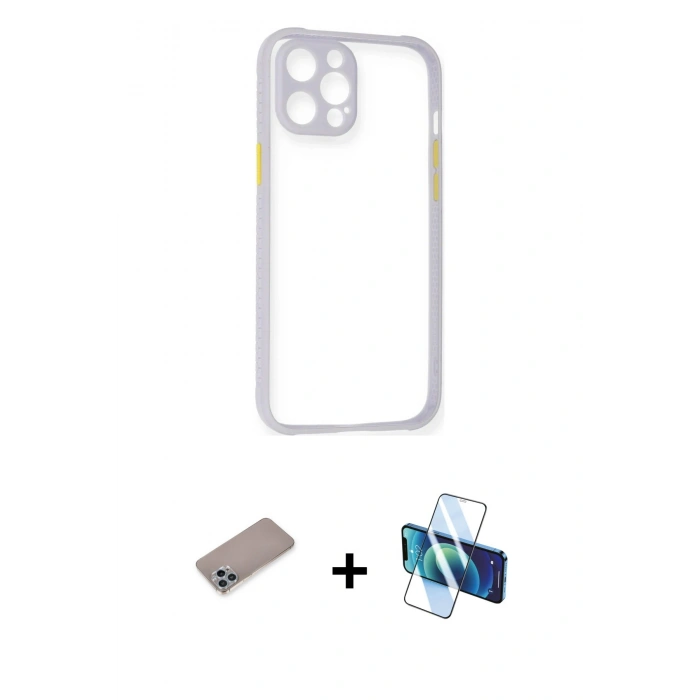 MARSİLYAN™- iPhone 12 Pro Max Kılıf Nova Asil Özel Seri - Siyah 3D Antistatik Seramik Nano Ekran Koruyucu + Shine Kamera Lens Koruma Cam - SABE