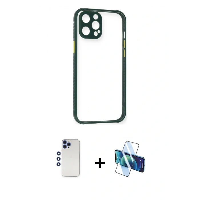 MARSİLYAN™- iPhone 12 Pro Max Kılıf Nova Asil Özel Seri - Siyah 3D Antistatik Seramik Nano Ekran Koruyucu + Shine Kamera Lens - LT