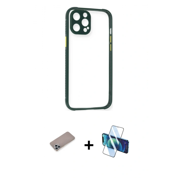 MARSİLYAN™- iPhone 12 Pro Max Kılıf Nova Asil Özel Seri - Siyah 3D Antistatik Seramik Nano Ekran Koruyucu + Shine Kamera Lens Koruma Cam - SABE