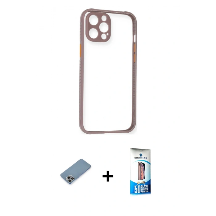 MARSİLYAN™- iPhone 12 Pro Max Kılıf Nova Asil Özel Seri - Siyah 5D Eko Cam Ekran Koruyucu + Shine Kamera Lens Koruma Cam - GI