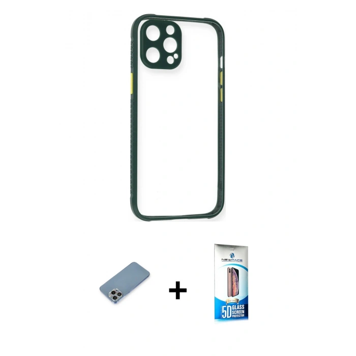 MARSİLYAN™- iPhone 12 Pro Max Kılıf Nova Asil Özel Seri - Siyah 5D Eko Cam Ekran Koruyucu + Shine Kamera Lens Koruma Cam - GI
