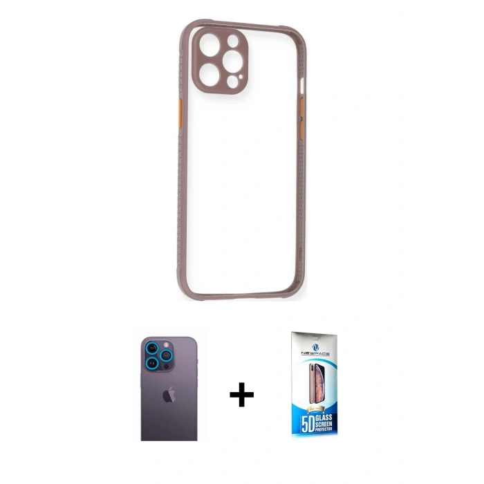 MARSİLYAN™- iPhone 12 Pro Max Kılıf Nova Asil Özel Seri - Siyah 5D Eko Cam Ekran Koruyucu + Neon Fosforlu Kamera Lens - MI